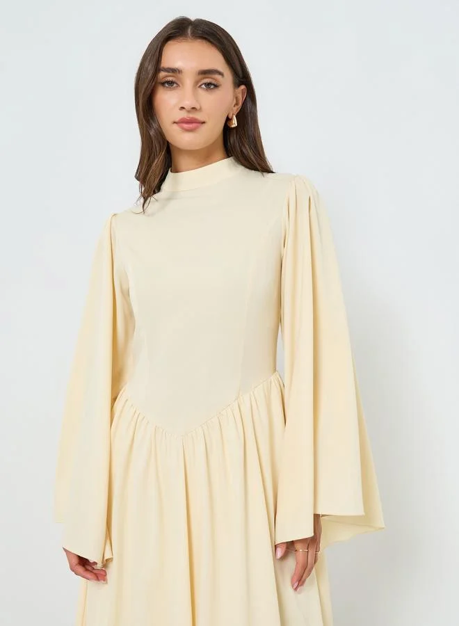 Styli Women Yellow Bell Sleeve Maxi Dress